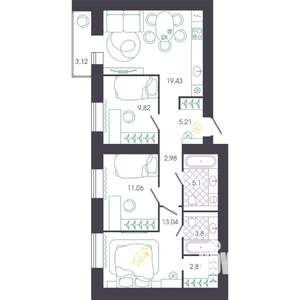 3-к квартира, вторичка, 77м2, 13/16 этаж