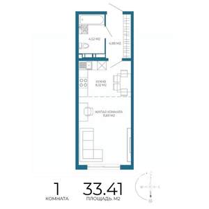 1-к квартира, строящийся дом, 33м2, 2/17 этаж
