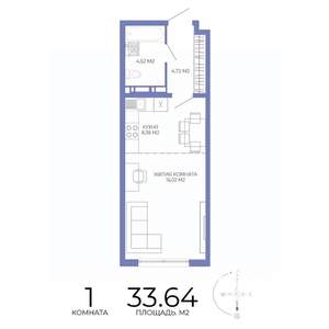 1-к квартира, строящийся дом, 34м2, 17/17 этаж