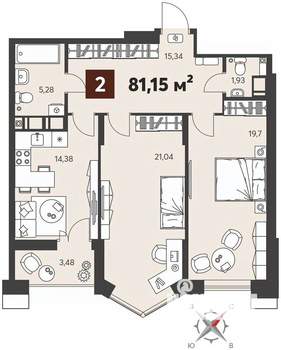 2-к квартира, вторичка, 81м2, 3/18 этаж