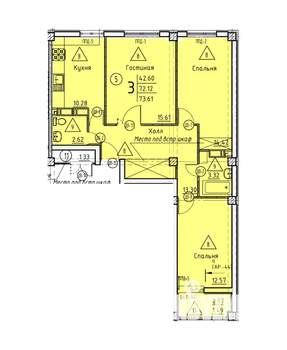 3-к квартира, строящийся дом, 74м2, 18/18 этаж