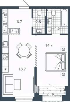 1-к квартира, вторичка, 48м2, 11/24 этаж