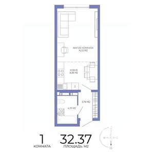 1-к квартира, строящийся дом, 32м2, 17/17 этаж