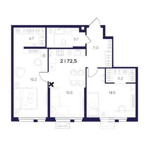 2-к квартира, вторичка, 73м2, 2/16 этаж