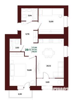 2-к квартира, вторичка, 69м2, 14/17 этаж