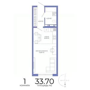 1-к квартира, строящийся дом, 34м2, 3/17 этаж