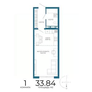 1-к квартира, строящийся дом, 34м2, 9/17 этаж