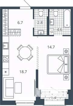 1-к квартира, вторичка, 48м2, 8/24 этаж