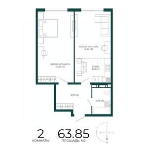 2-к квартира, строящийся дом, 64м2, 6/17 этаж