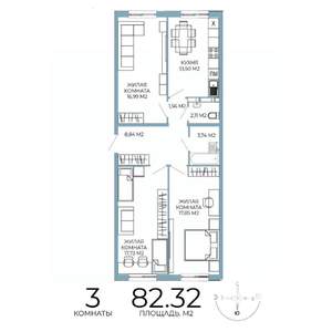 3-к квартира, строящийся дом, 82м2, 2/18 этаж