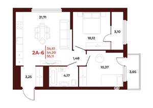2-к квартира, вторичка, 55м2, 16/18 этаж