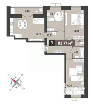 3-к квартира, вторичка, 83м2, 16/16 этаж