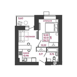 1-к квартира, вторичка, 36м2, 13/17 этаж