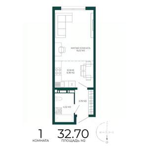 1-к квартира, строящийся дом, 33м2, 12/17 этаж