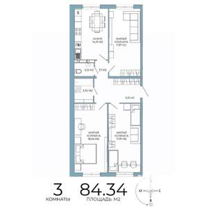 3-к квартира, вторичка, 84м2, 3/18 этаж