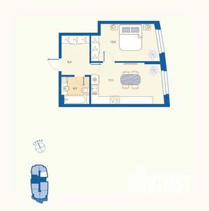 1-к квартира, вторичка, 42м2, 1/16 этаж