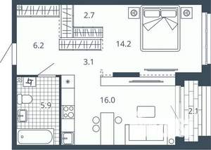 1-к квартира, вторичка, 50м2, 14/24 этаж