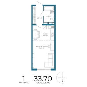 1-к квартира, строящийся дом, 34м2, 4/17 этаж
