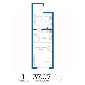 1-к квартира, строящийся дом, 37м2, 2/17 этаж