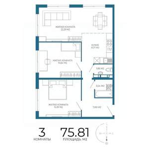 3-к квартира, строящийся дом, 76м2, 8/17 этаж