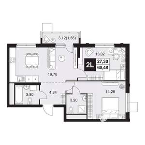 3-к квартира, вторичка, 60м2, 3/20 этаж