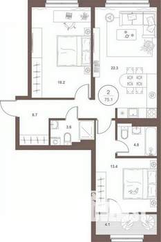 2-к квартира, вторичка, 75м2, 2/16 этаж