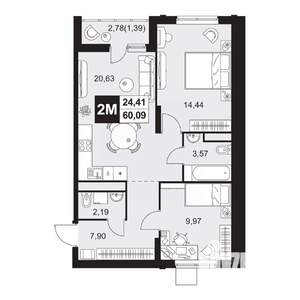 3-к квартира, вторичка, 60м2, 8/20 этаж