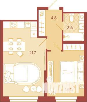 2-к квартира, вторичка, 43м2, 13/17 этаж