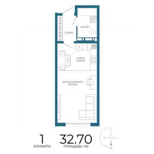 1-к квартира, вторичка, 33м2, 7/17 этаж