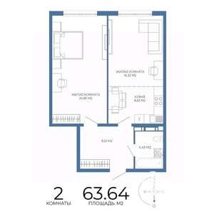 2-к квартира, вторичка, 64м2, 10/17 этаж