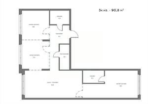 3-к квартира, вторичка, 91м2, 2/21 этаж