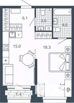 1-к квартира, вторичка, 47м2, 14/24 этаж