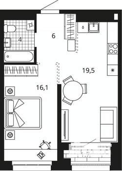 1-к квартира, вторичка, 47м2, 8/24 этаж