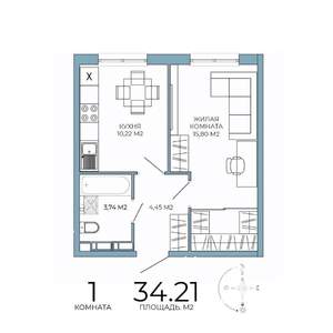 1-к квартира, строящийся дом, 34м2, 17/18 этаж