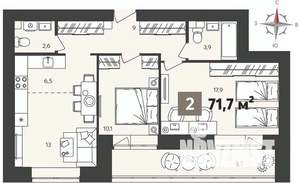 2-к квартира, вторичка, 72м2, 6/14 этаж