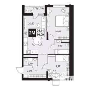 3-к квартира, вторичка, 60м2, 6/20 этаж