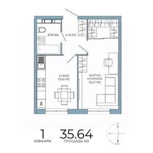 1-к квартира, строящийся дом, 36м2, 2/18 этаж