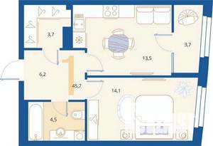 1-к квартира, вторичка, 46м2, 11/16 этаж