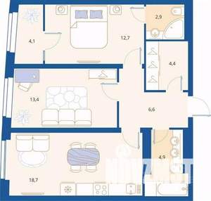 2-к квартира, вторичка, 67м2, 16/16 этаж