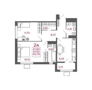2-к квартира, вторичка, 61м2, 4/17 этаж