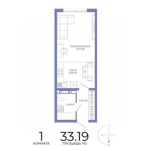 1-к квартира, строящийся дом, 33м2, 13/17 этаж