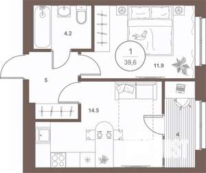 1-к квартира, вторичка, 39м2, 9/16 этаж