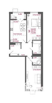3-к квартира, вторичка, 73м2, 8/22 этаж