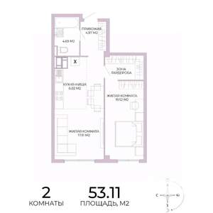 2-к квартира, строящийся дом, 53м2, 3/17 этаж