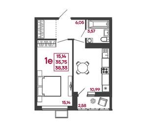1-к квартира, вторичка, 38м2, 9/17 этаж