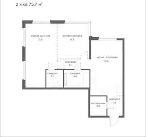 2-к квартира, вторичка, 76м2, 19/21 этаж