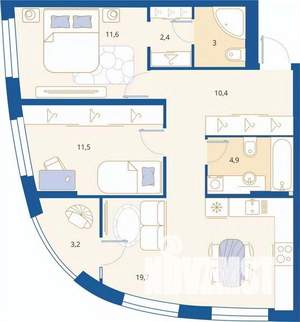 2-к квартира, вторичка, 67м2, 9/16 этаж