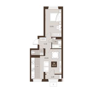 2-к квартира, вторичка, 47м2, 4/22 этаж