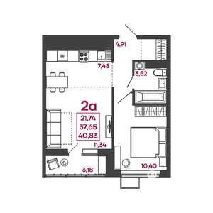 2-к квартира, вторичка, 41м2, 4/17 этаж