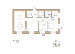 2-к квартира, вторичка, 82м2, 9/18 этаж